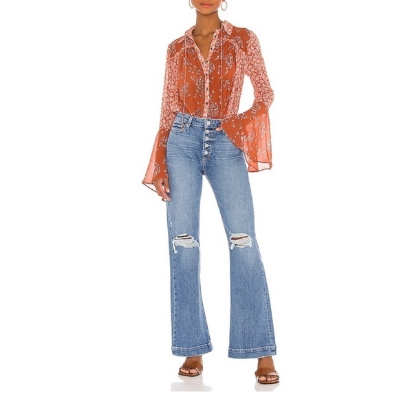 Free People Serena Printed Floral Print Sheer Top In Rust Combo Size XS NWT - Picture 1 of 8